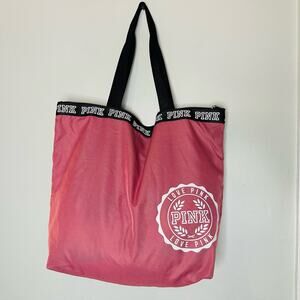 VICTORIA’S SECRET Pink Women's White Pink Rose Beach Logo Double Strap Tote Bag